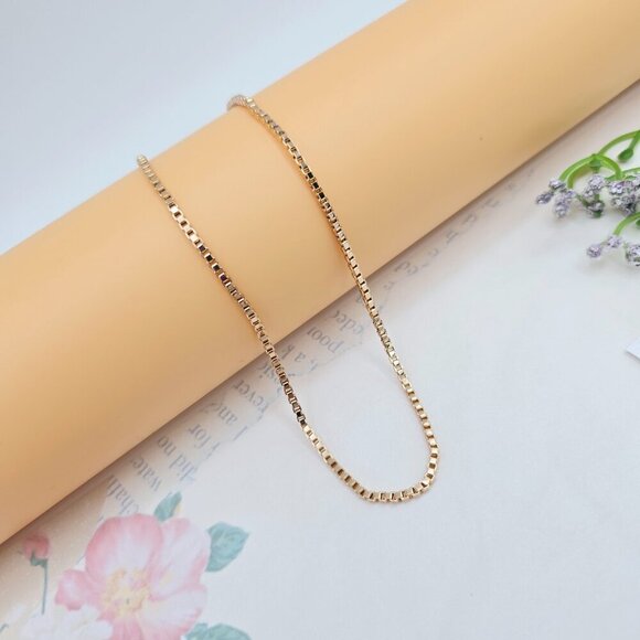 Rose Gold Flat Box Chain Necklace for Women - 45cm Elegant Style, XPNL0055 - Picture 5 of 12